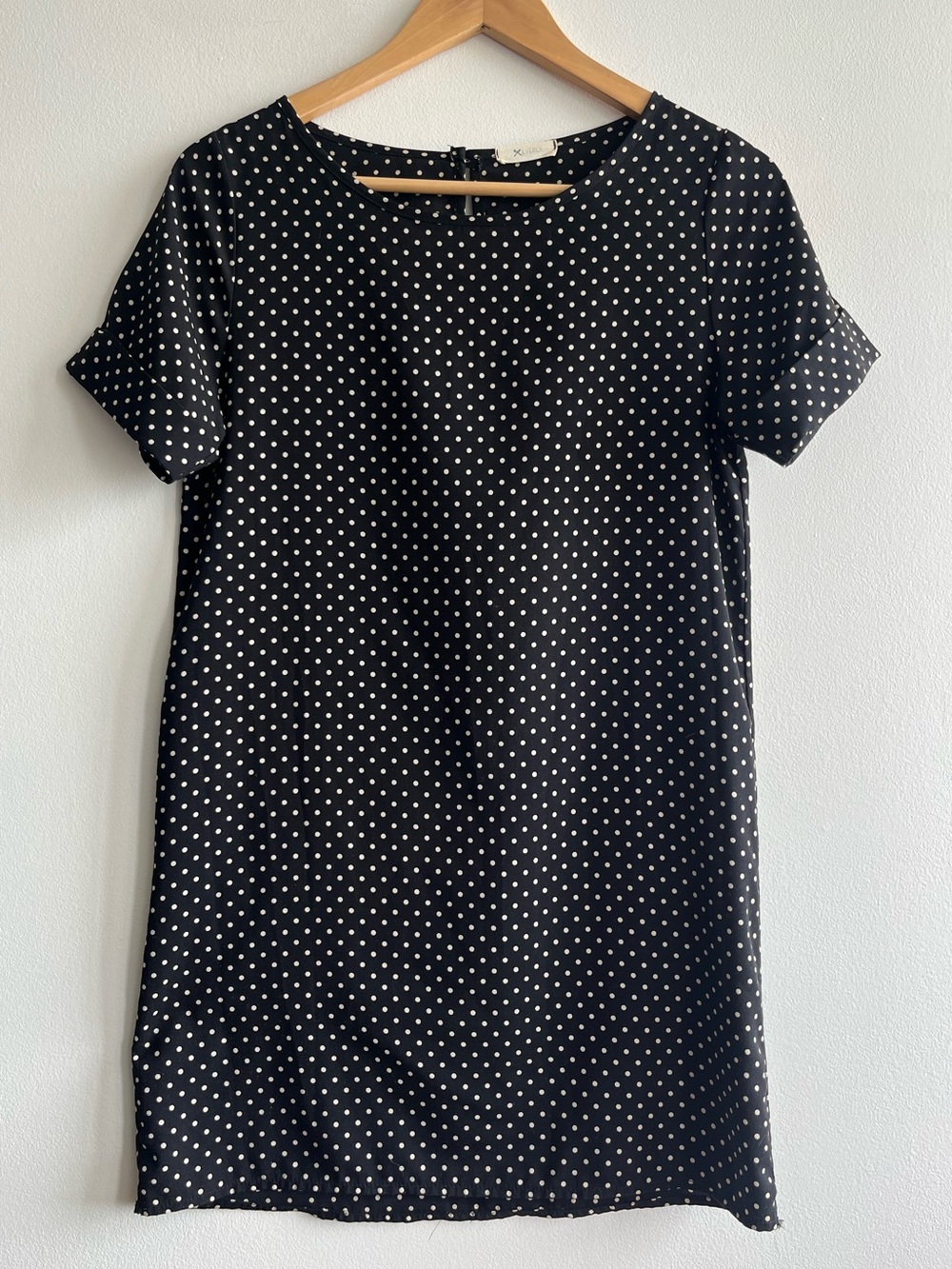 Everly Black Polka Dot Shift Dress | Minimalist French Girl Summer Dress Sz S - Picture 1 of 8